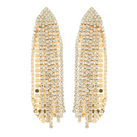 CRYSTAL RHINESTONE METALLIC MESH TASSEL EARRINGS